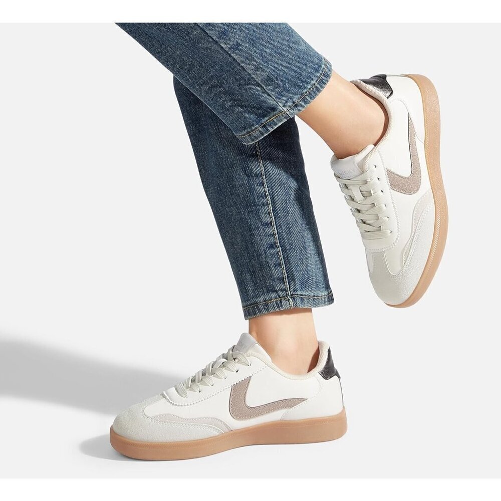 🆕Women's  Beige - Grey Retro Fashion Sneakers Classic Casual Walking Shoes - Picture 6 of 6